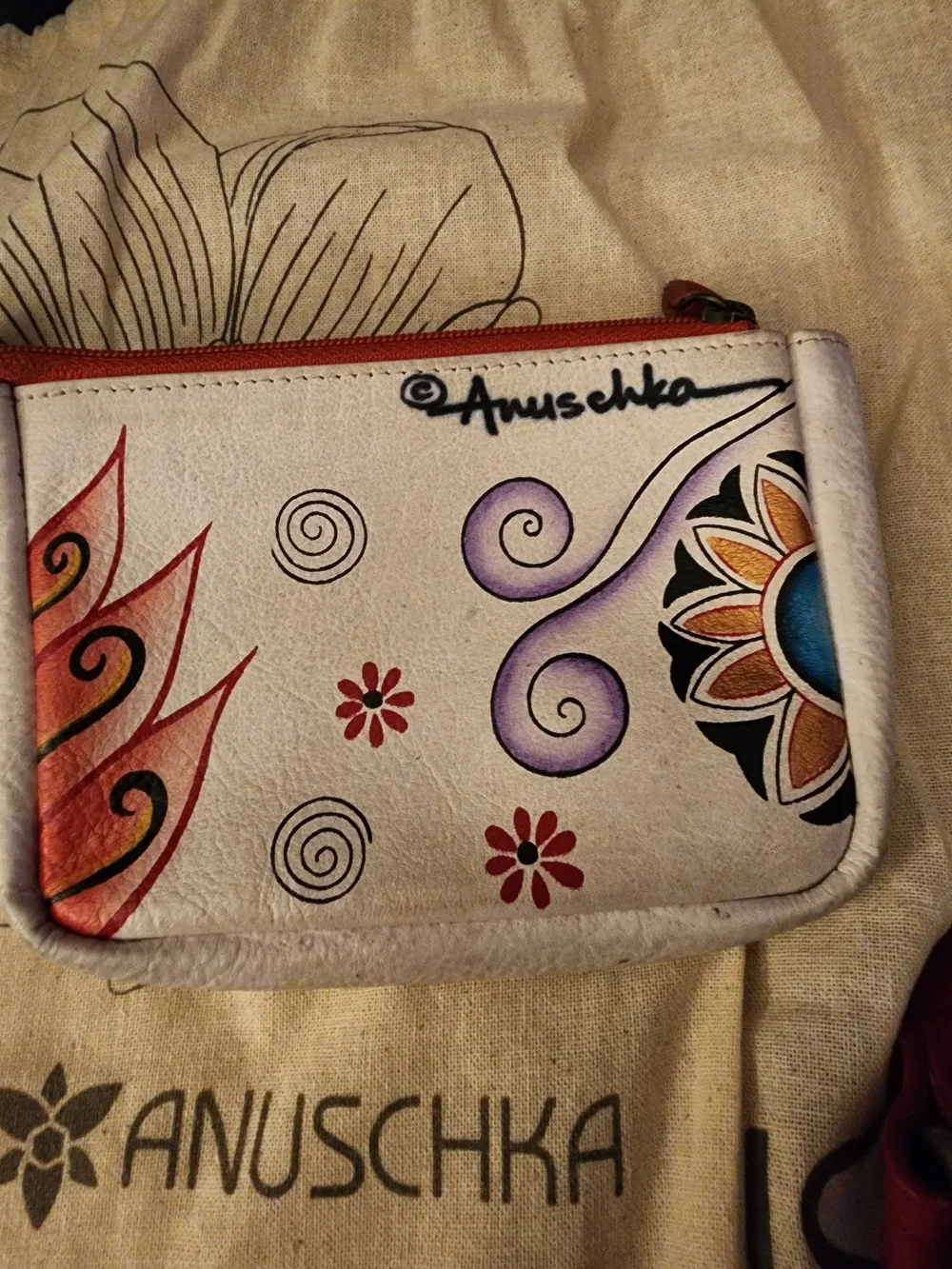Anuschka Floral and Elephant Print White Leather Hobo Bag With Dust Cover